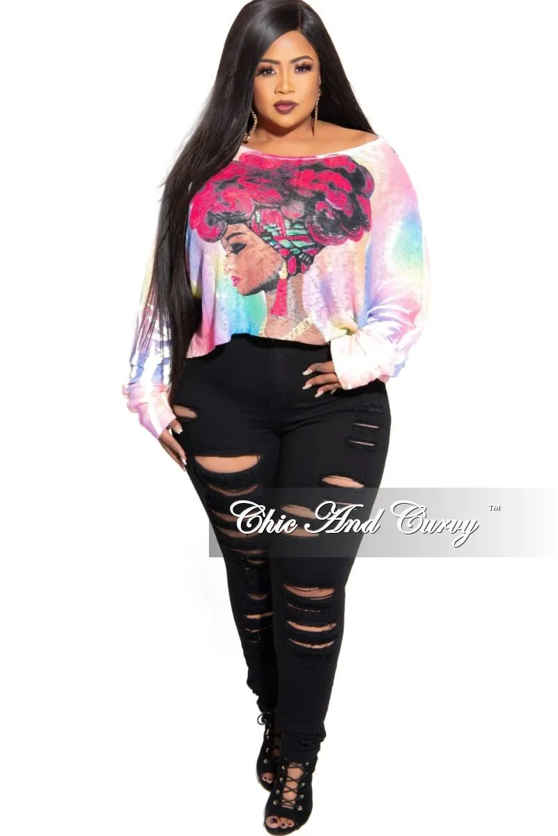 Final Sale Plus Size Long Sleeve Afrocentric Top in Fuchsia Multi Color Minimal Edge Non Binding Cuffs