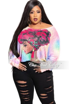 Final Sale Plus Size Long Sleeve Afrocentric Top in Fuchsia Multi Color Go Anywhere FlexibleKneePanels