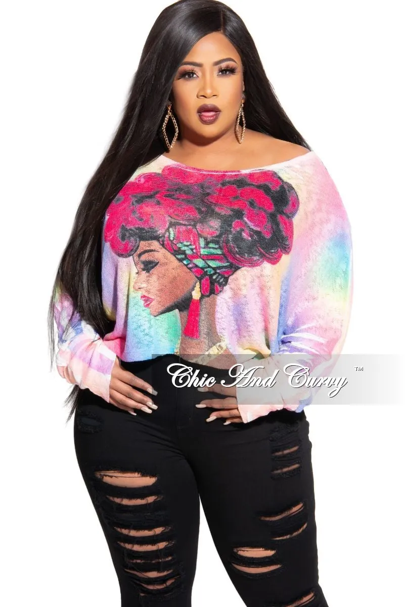 Final Sale Plus Size Long Sleeve Afrocentric Top in Fuchsia Multi Color Go Anywhere FlexibleKneePanels