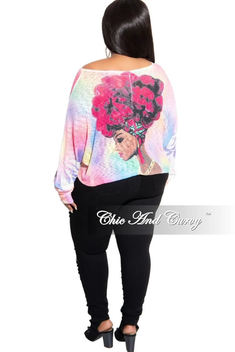 AdjustableTabs Active Fit Final Sale Plus Size Long Sleeve Afrocentric Top in Fuchsia Multi Color