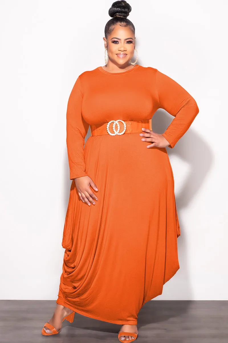 High Rise Final Sale Plus Size Long Sleeve Casual Loose Pocket Dress in Orange
