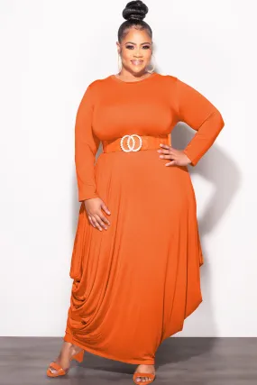 Final Sale Plus Size Long Sleeve Casual Loose Pocket Dress in Orange Secure fit HypoallergenicMaterial