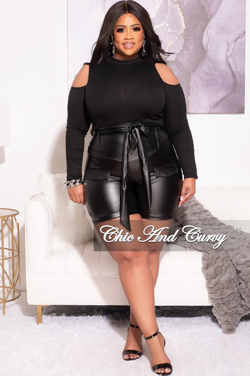 Final Sale Plus Size Long Sleeve Cold Shoulder Top in Black Wrinkle Resistant Finish
