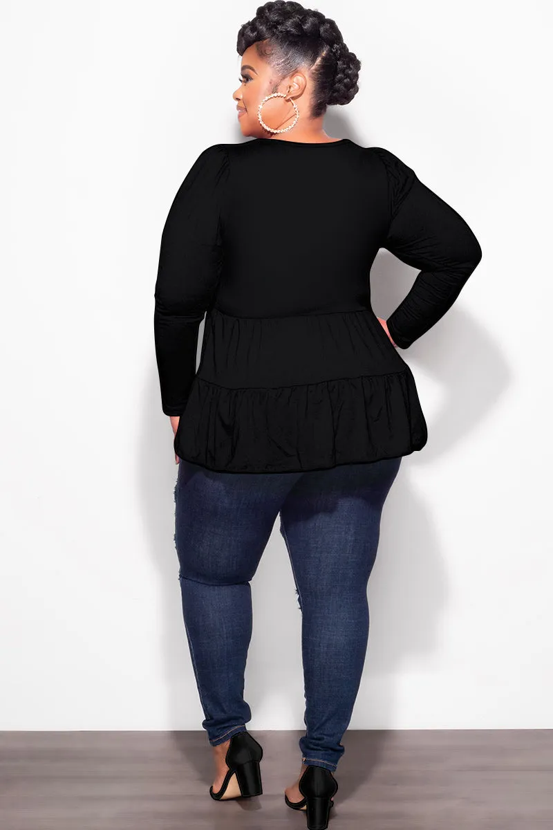 AbrasionResistantPanels Final Sale Plus Size Long Sleeve Peplum Top In Black