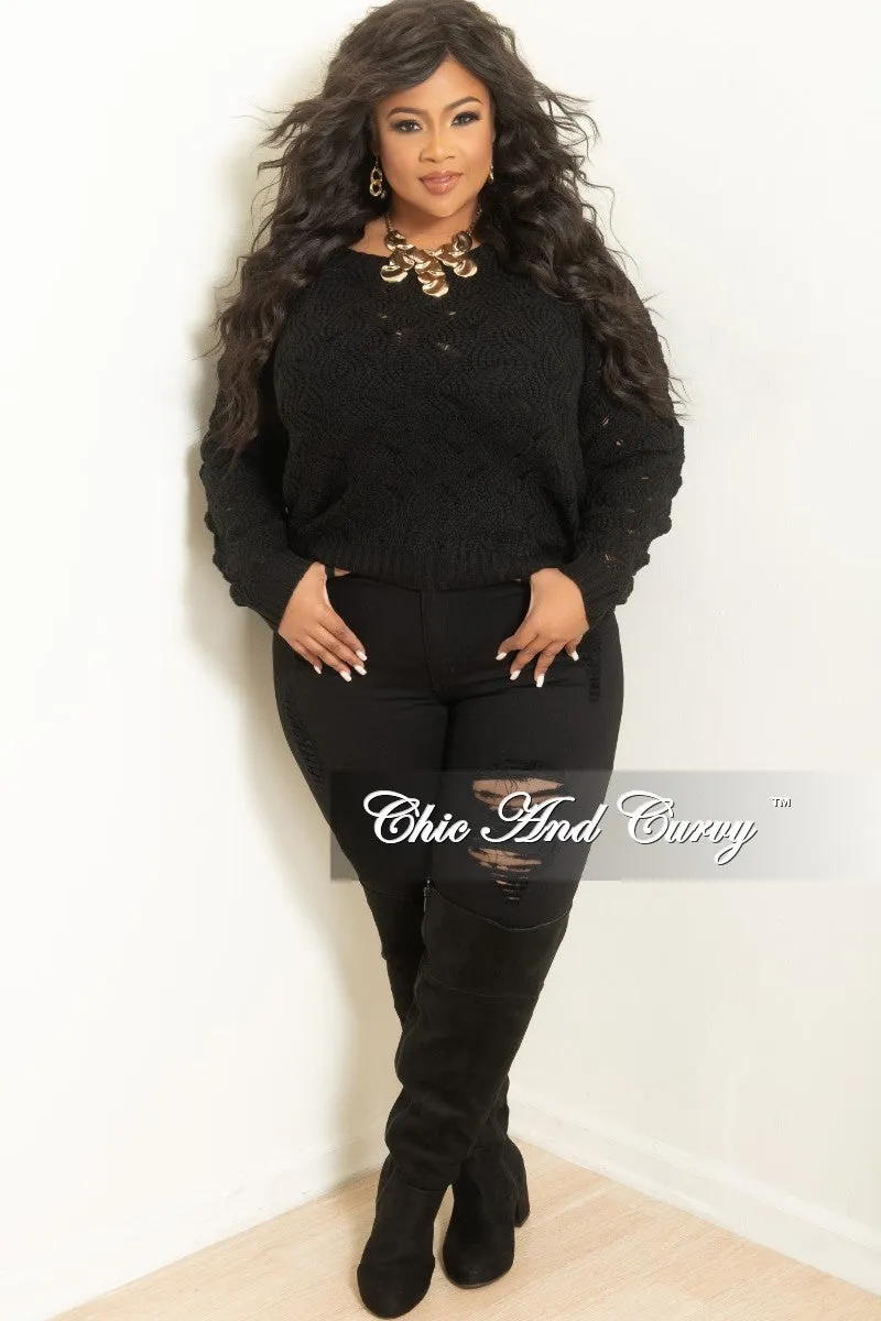 Final Sale Plus Size Long Sleeve Sweater in Black, Burgundy, or Turquoise MultiPocketDesign