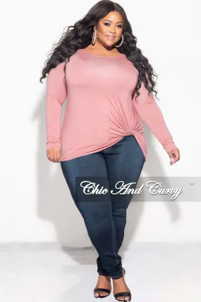 Final Sale Plus Size Long Sleeve Top with Knotted Front in Rose Pink Flexible Wear Breathable mesh design