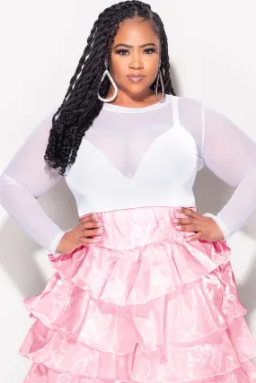 Final Sale Plus Size Mesh Top in White FunctionalZipper Flexible Performance