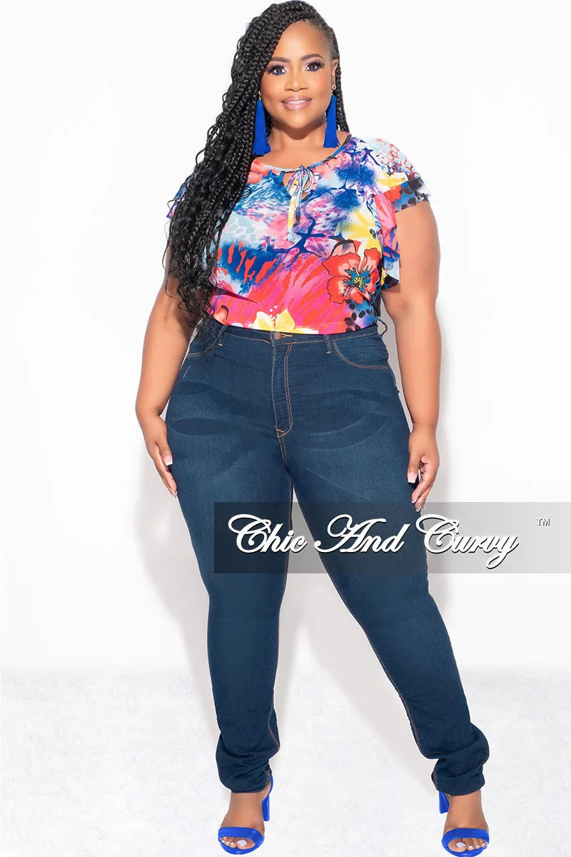 NoiseReducingFabric Cozy Waist Final Sale Plus Size Mesh Top with Layered Sleeves in Multi Color Print