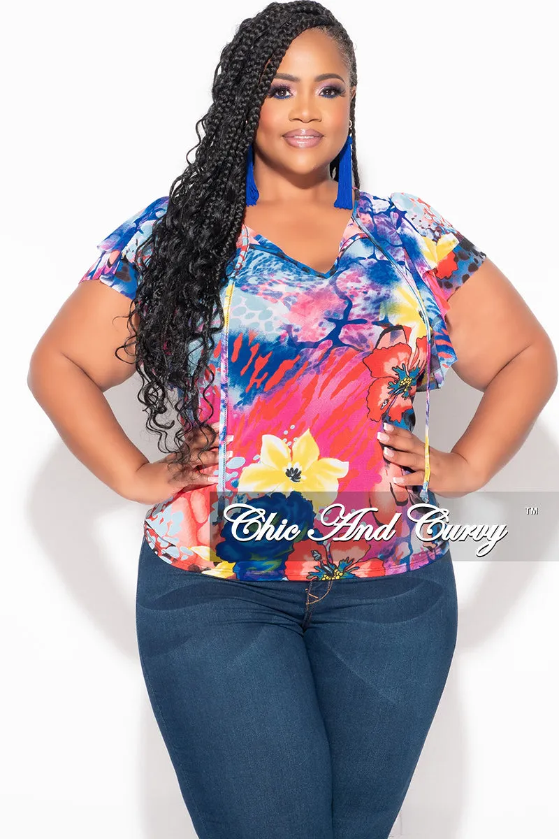 Final Sale Plus Size Mesh Top with Layered Sleeves in Multi Color Print Casual Performance Wear