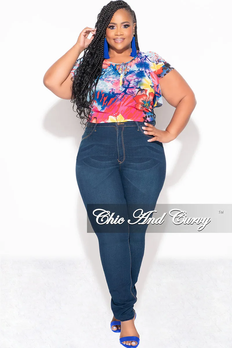 Final Sale Plus Size Mesh Top with Layered Sleeves in Multi Color Print Sport Friendly