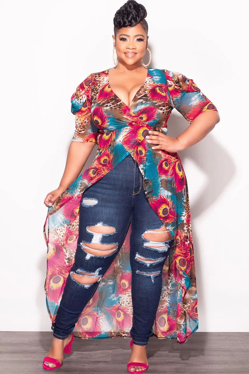 Flat Lock Seams Final Sale Plus Size Mesh Top with Train in Mixed Animal Print