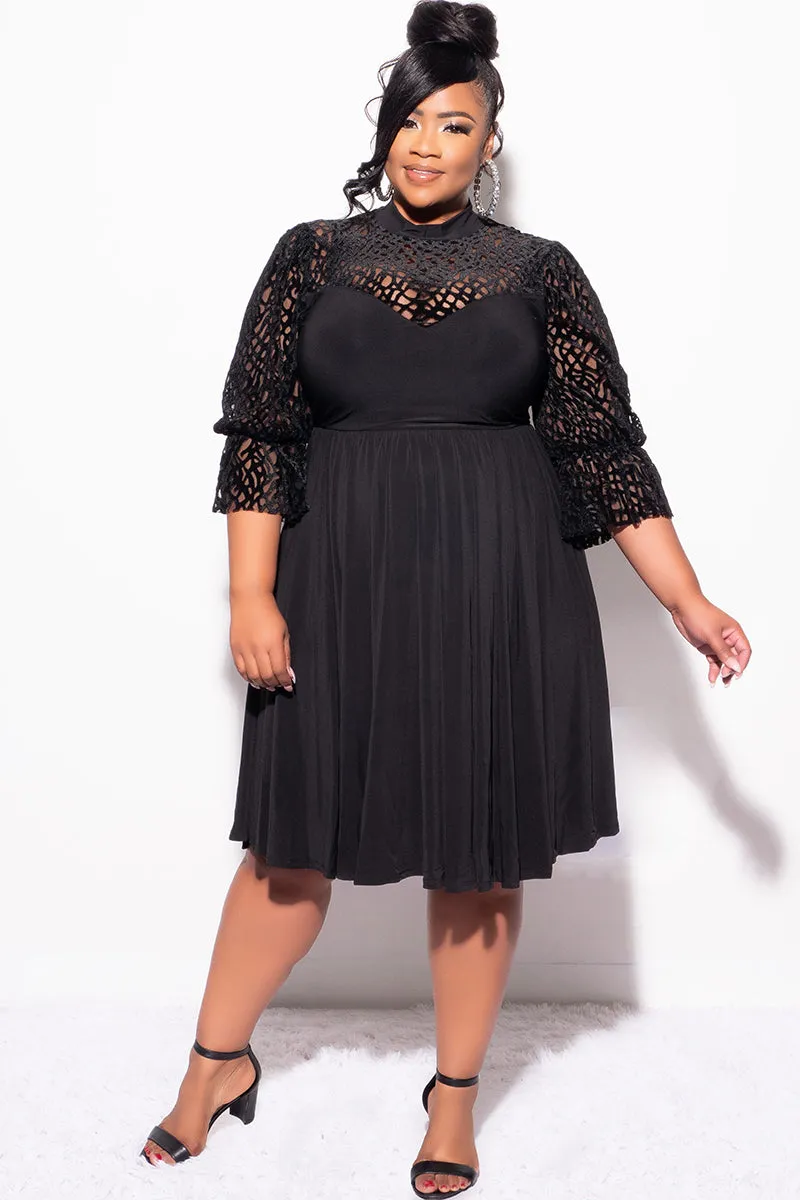 Final Sale Plus Size Mesh Velvet Dress in Black Work Friendly
