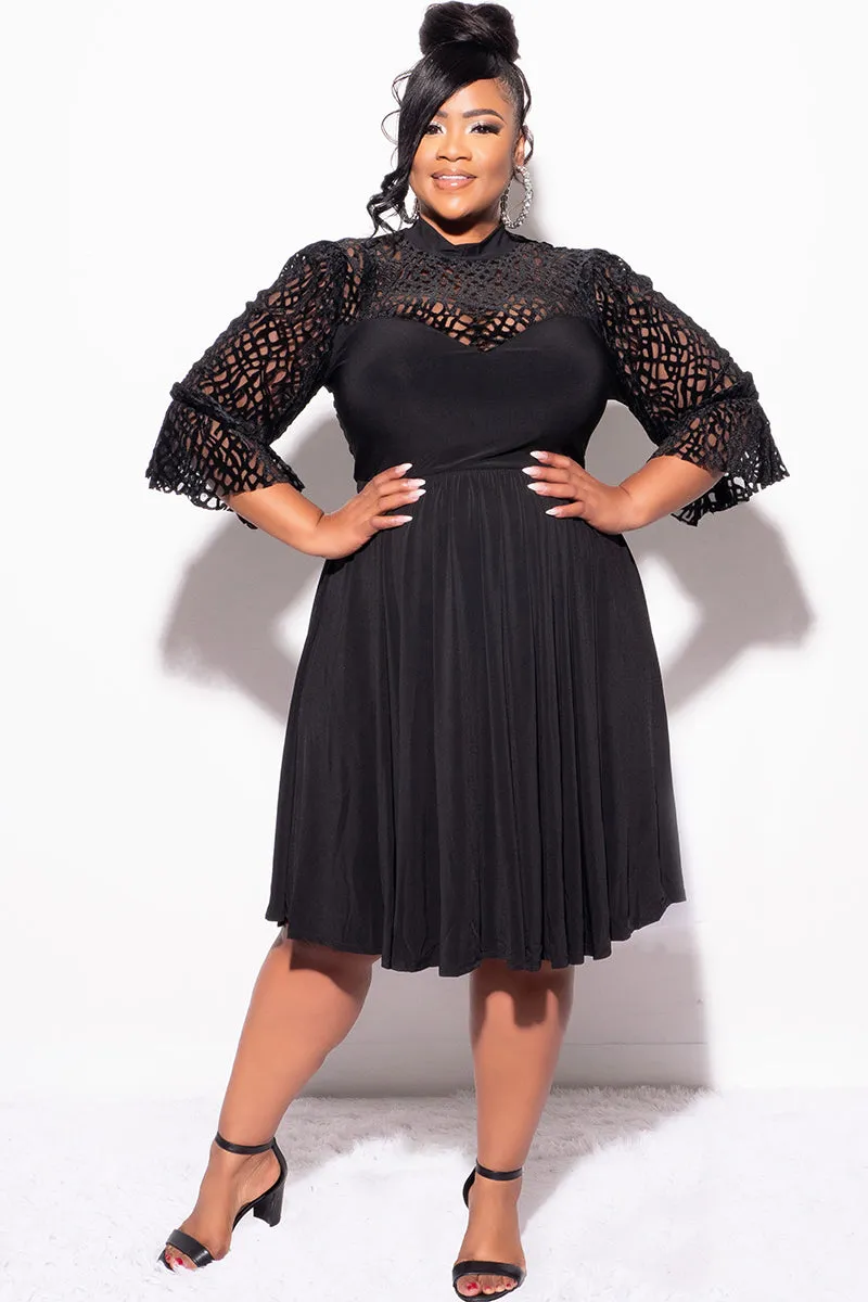 Final Sale Plus Size Mesh Velvet Dress in Black All terrain