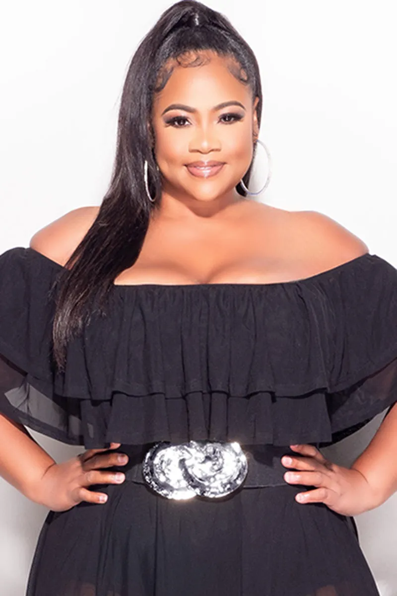 Final Sale Plus Size Metal Buckle Stretch Hammered Plate Belt in Silver and Black Sport Performance Easy Layer