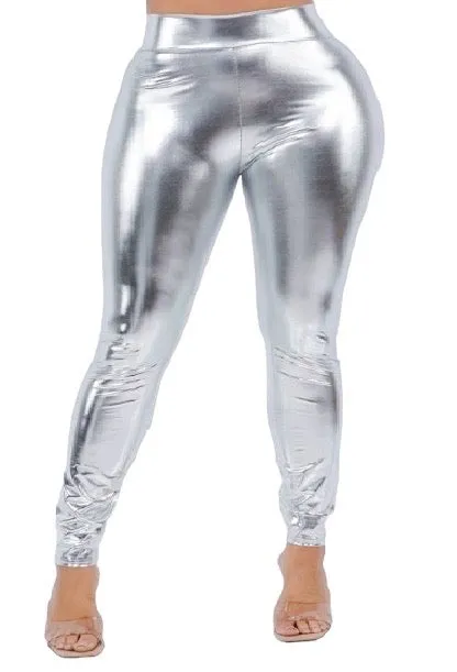 NonSlipInnerGrip breath easy Final Sale Plus Size Metallic Leggings in Silver