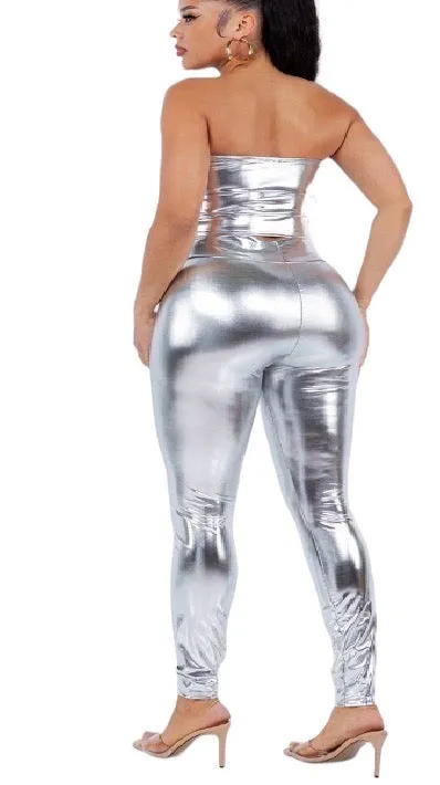Tailored Fit Final Sale Plus Size Metallic Leggings in Silver