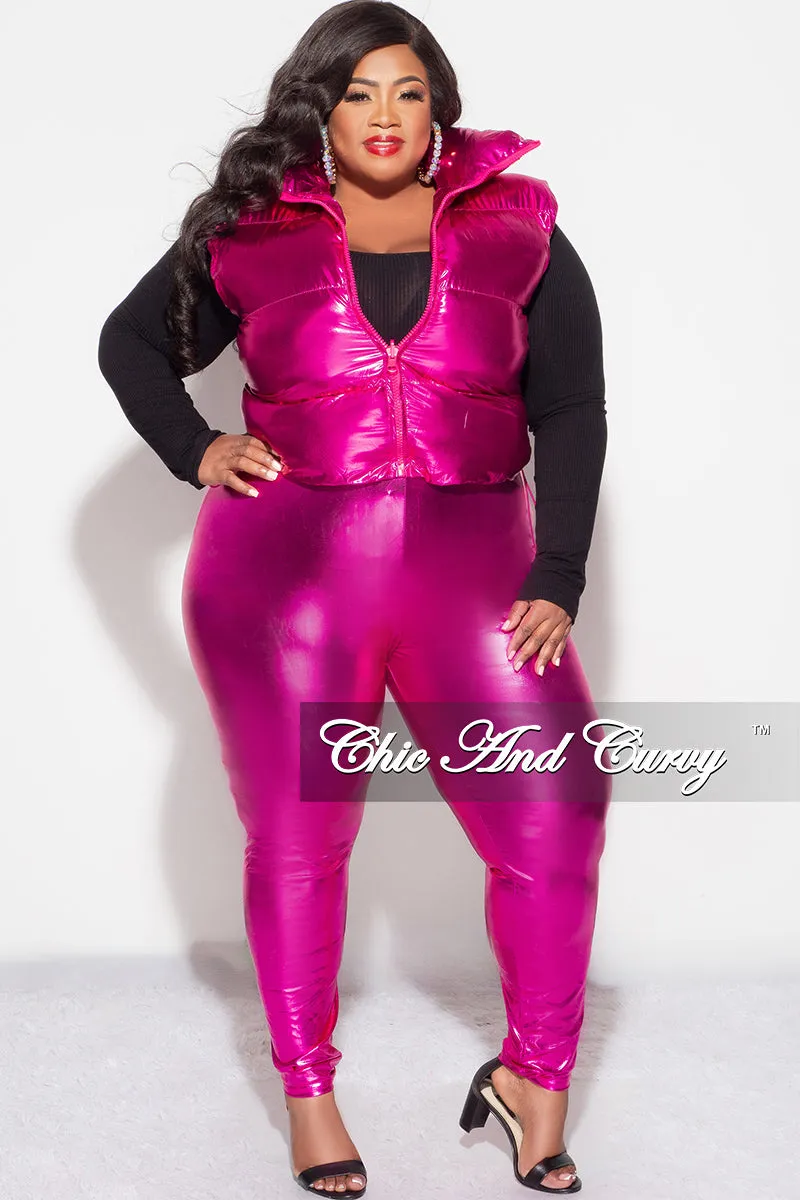 Stay Comfortable Streetwear vibe Final Sale Plus Size Metallic Puffy Vest in Fuchsia