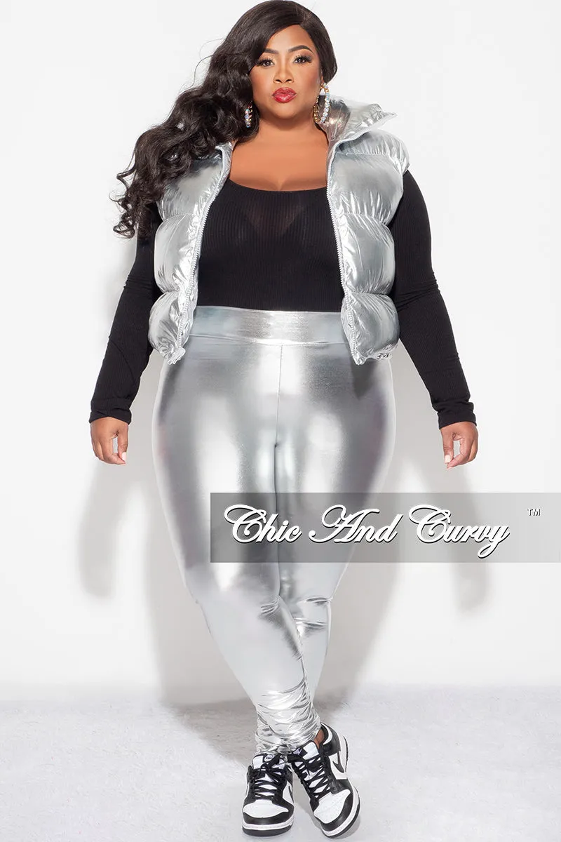 Final Sale Plus Size Metallic Puffy Vest in Silver Flexible Gusset Design Daily Motion