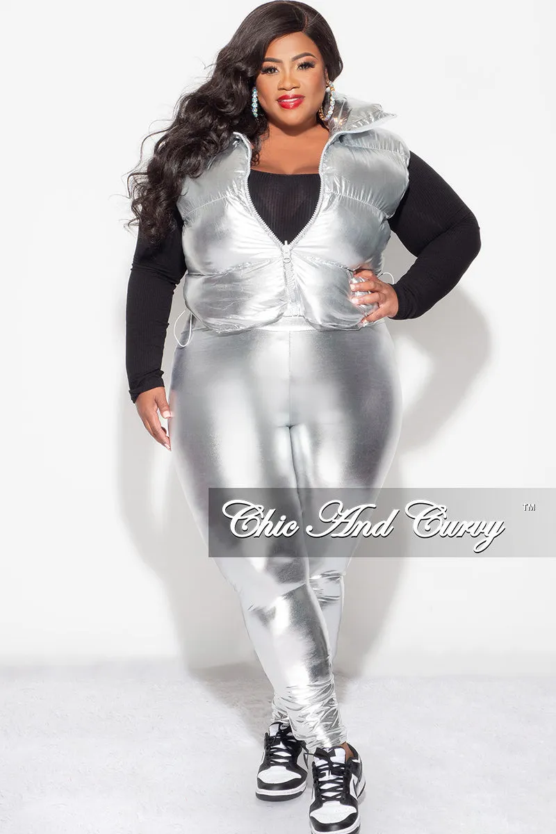 Flattering Design Final Sale Plus Size Metallic Puffy Vest in Silver