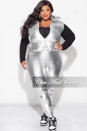 Compression Fit work mode Final Sale Plus Size Metallic Puffy Vest in Silver
