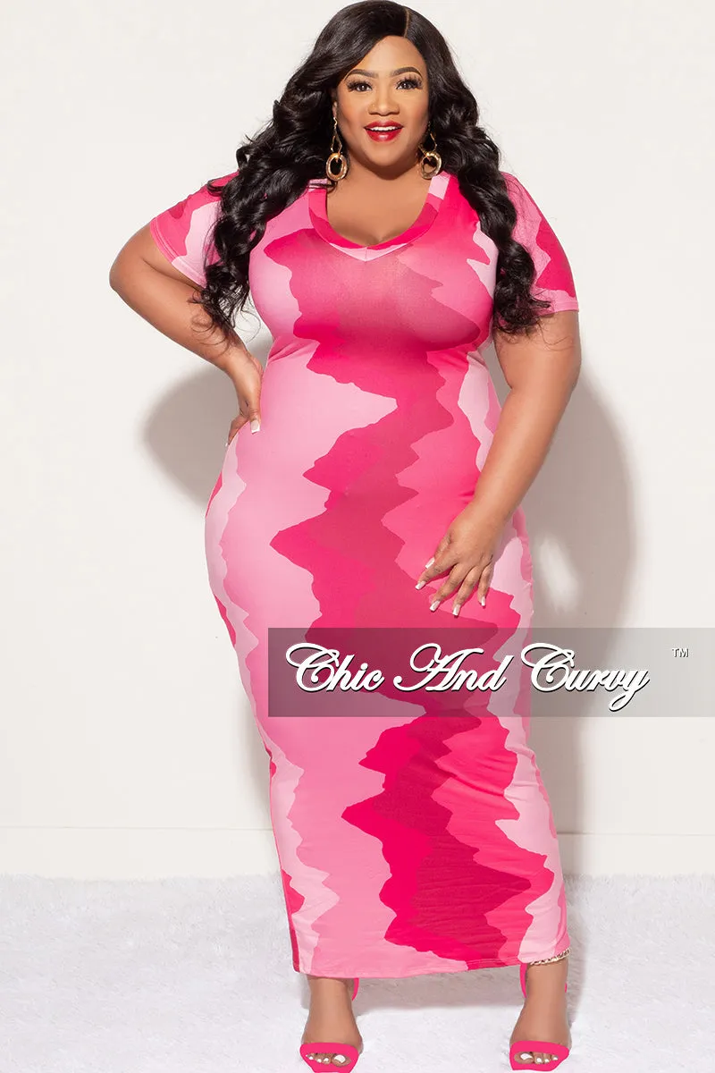 Final Sale Plus Size Midi BodyCon Dress in Pink Design Print Effortless Fit Cozy Stretch