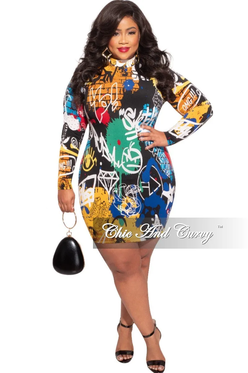 Final Sale Plus Size Mini BodyCon Dress in Graffiti Print UV Protection