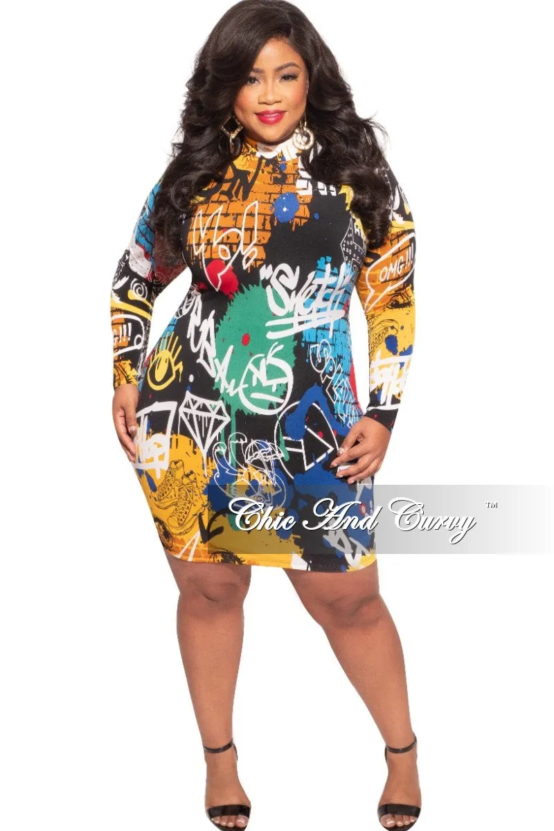 Final Sale Plus Size Mini BodyCon Dress in Graffiti Print Perfect Layer