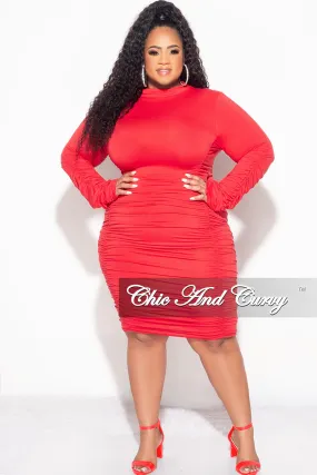 Final Sale Plus Size Mock Neck Ruched Dress in Red Anti Odor Technology