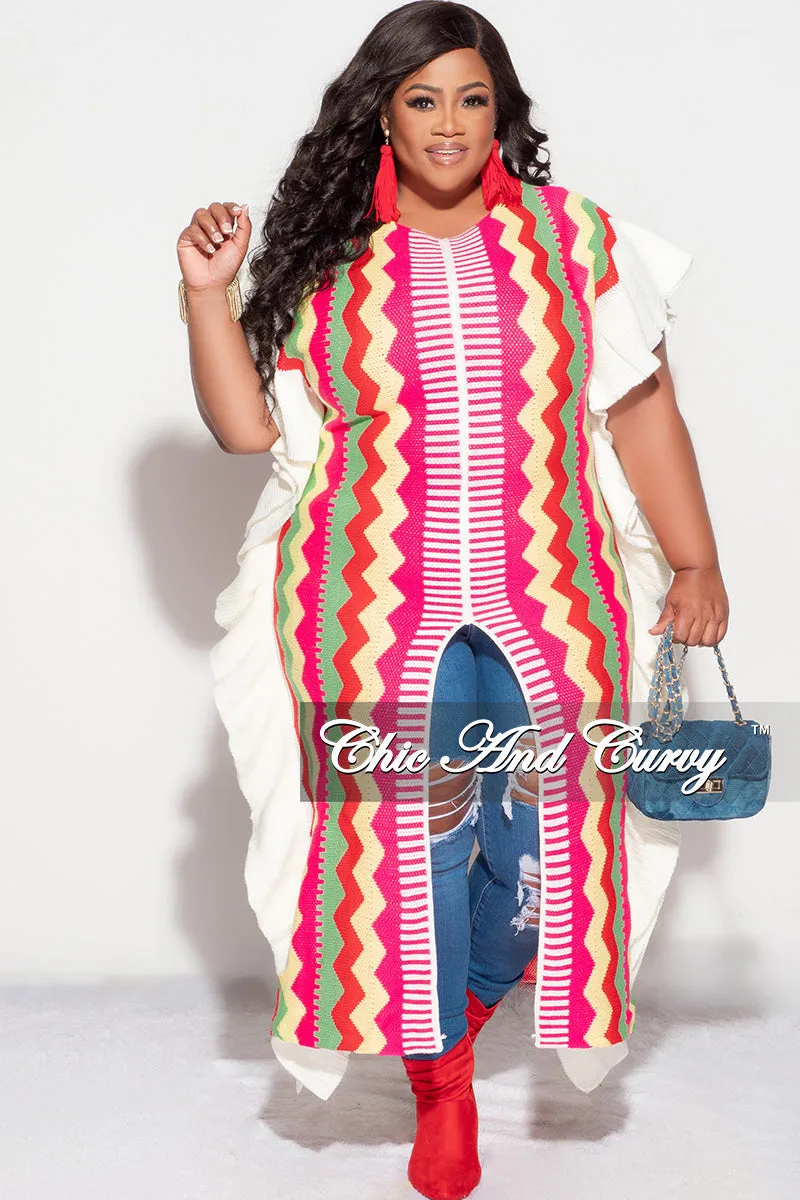 Final Sale Plus Size Moroccan Dress/Top in Pink & Red Zig Zag Print Friction Resistant Fabric Versatile Design