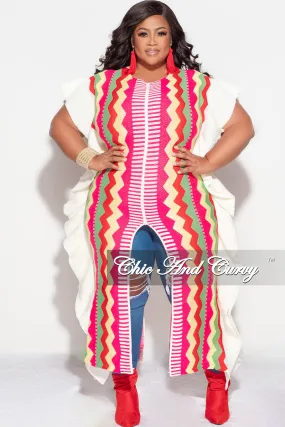 Final Sale Plus Size Moroccan Dress/Top in Pink & Red Zig Zag Print Ventilated Mesh Lining