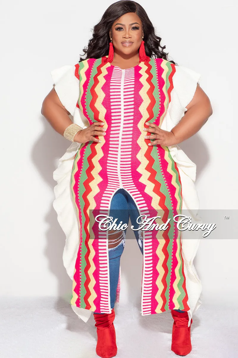 Final Sale Plus Size Moroccan Dress/Top in Pink & Red Zig Zag Print Ventilated Mesh Lining