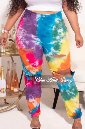 High Stretch Fit Comfortable Fashion Final Sale Plus Size Multi-Color Tie Dye Pants