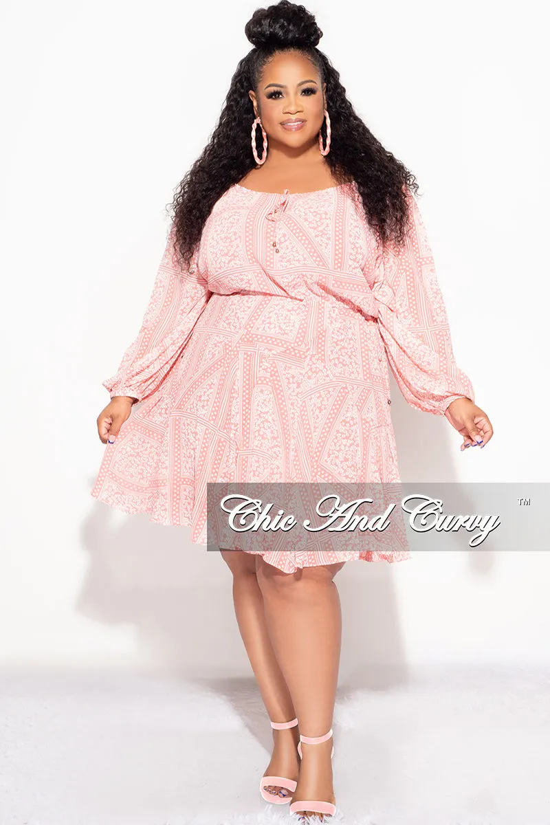 Slim Waist Static free Final Sale Plus Size Off The Shoulder Dress in Coral Print Summer