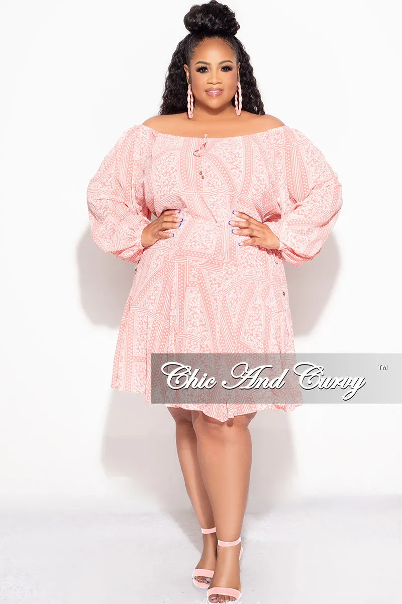 Final Sale Plus Size Off The Shoulder Dress in Coral Print Summer Light Wear Fit HighDensityWeave