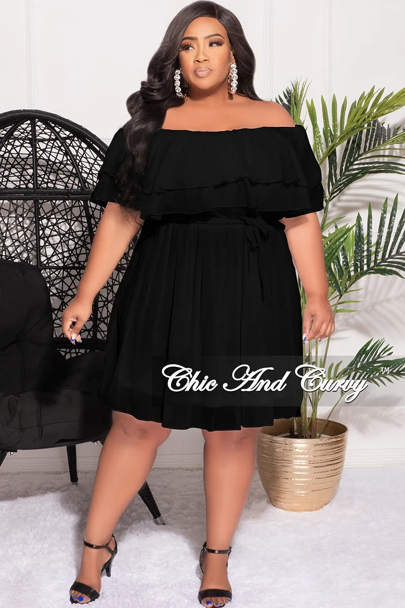 Final Sale Plus Size Off the Shoulder Dress with Waist Tie in Black Body Contour