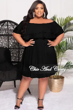 Final Sale Plus Size Off the Shoulder Dress with Waist Tie in Black Soft and Cozy