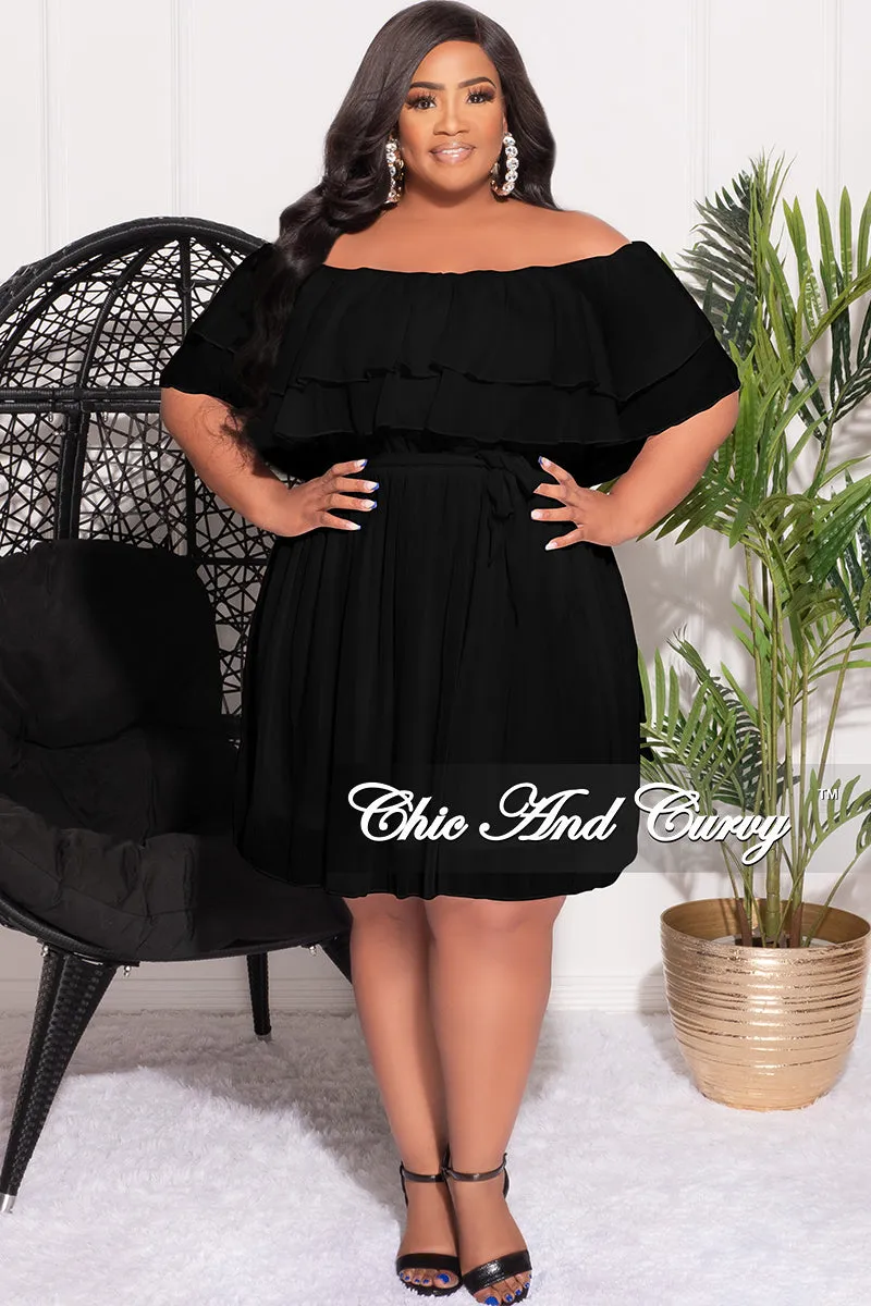 Casual Performance Weekend Adventure Final Sale Plus Size Off the Shoulder Dress with Waist Tie in Black