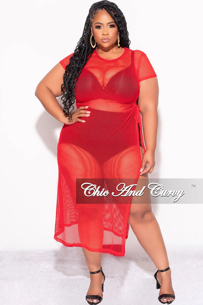 Final Sale Plus Size Off the Shoulder Fishnet Dress with Side Slit in Red or White Cozy Touch