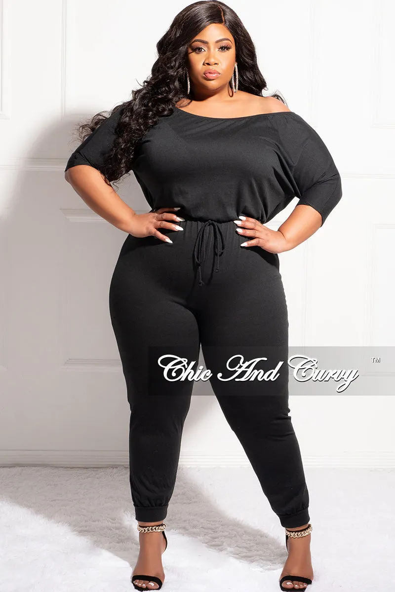 Transitional Style Timeless Comfort Final Sale Plus Size Off the Shoulder Jumpsuit in Black