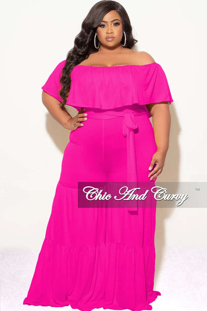 Final Sale Plus Size Off The Shoulder Jumpsuit in Fuchsia Body Fit Durable Comfort