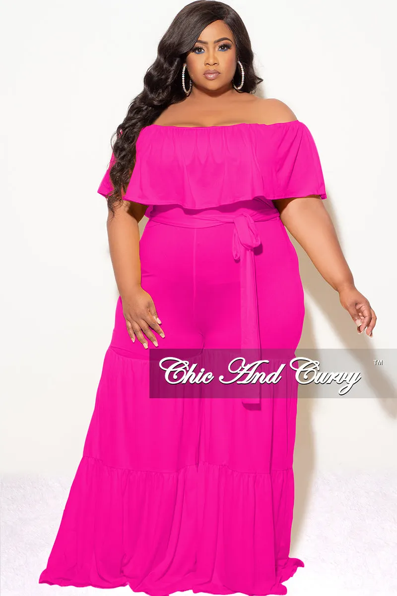 Final Sale Plus Size Off The Shoulder Jumpsuit in Fuchsia Quick Motion
