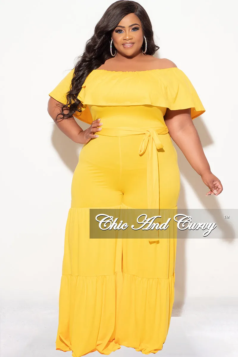 Final Sale Plus Size Off The Shoulder Jumpsuit in Mustard Versatile Fit Light Stretch