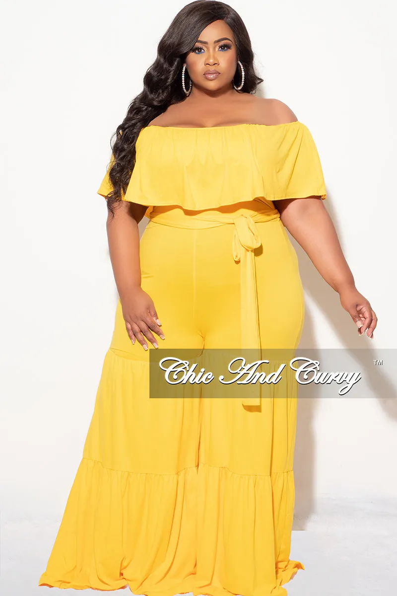 Final Sale Plus Size Off The Shoulder Jumpsuit in Mustard ElasticCuffs