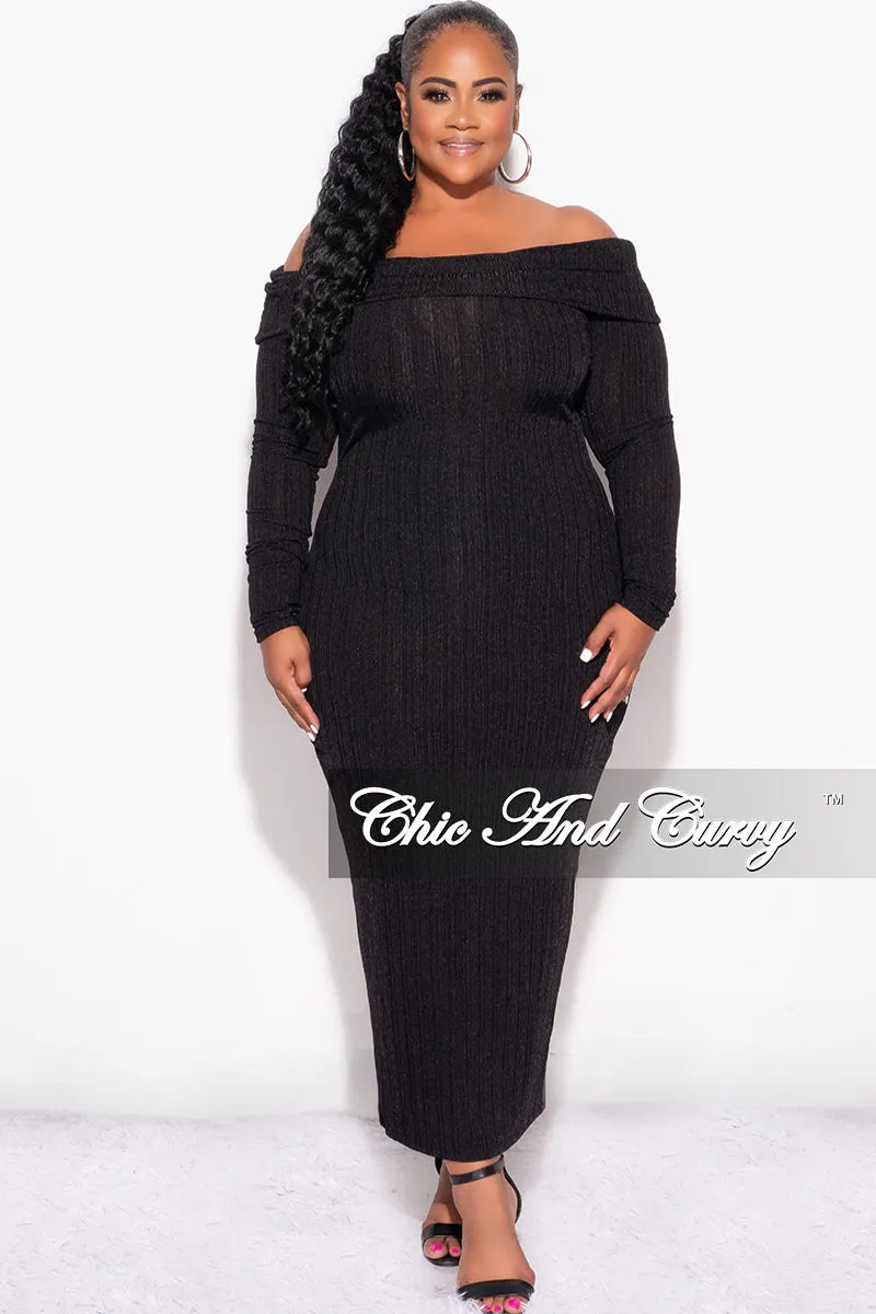 Final Sale Plus Size Off the Shoulder Knit Sweater Dress in Black All Use