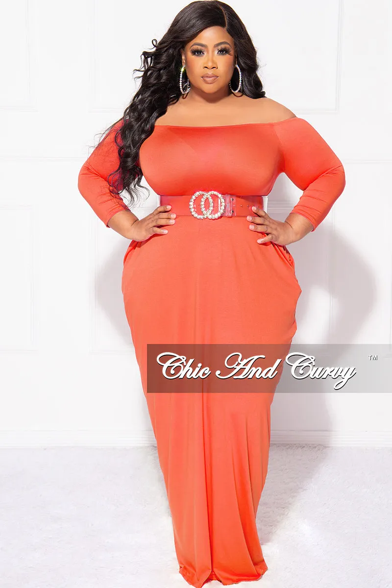 Final Sale Plus Size Off the Shoulder Maxi Dress in Orange Lightweight Construction Day Hike
