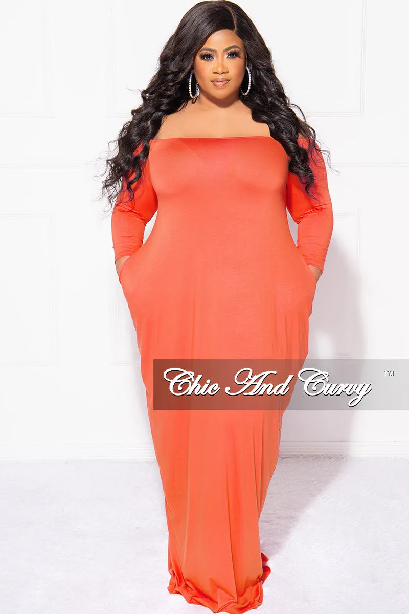 Wrinkle Resistant Final Sale Plus Size Off the Shoulder Maxi Dress in Orange