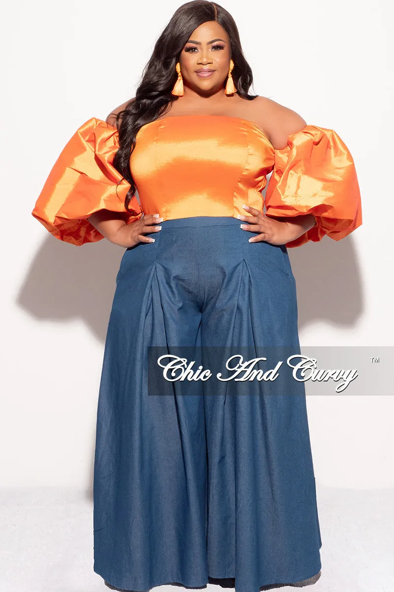 QuickReleaseFastenings Final Sale Plus Size Off the Shoulder Puffy Sleeve Crop Top in Orange