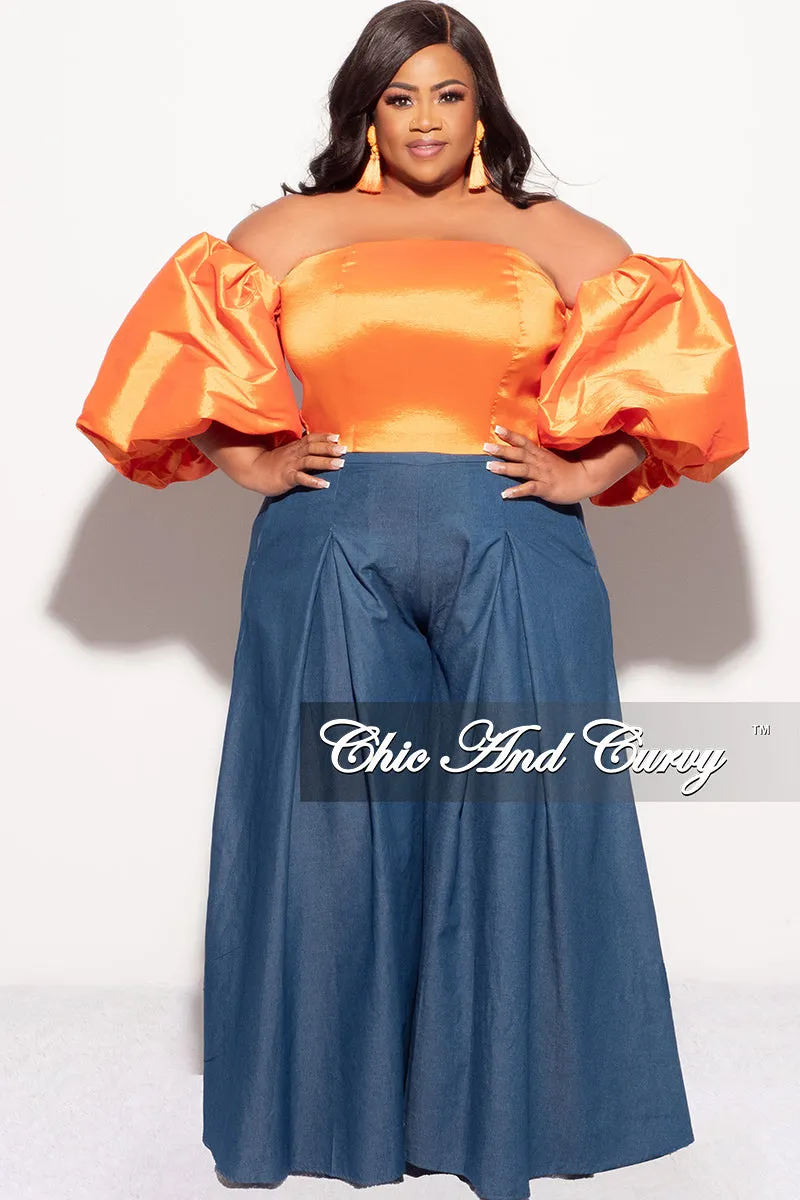Final Sale Plus Size Off the Shoulder Puffy Sleeve Crop Top in Orange StaticResistantMaterial Durable Twill
