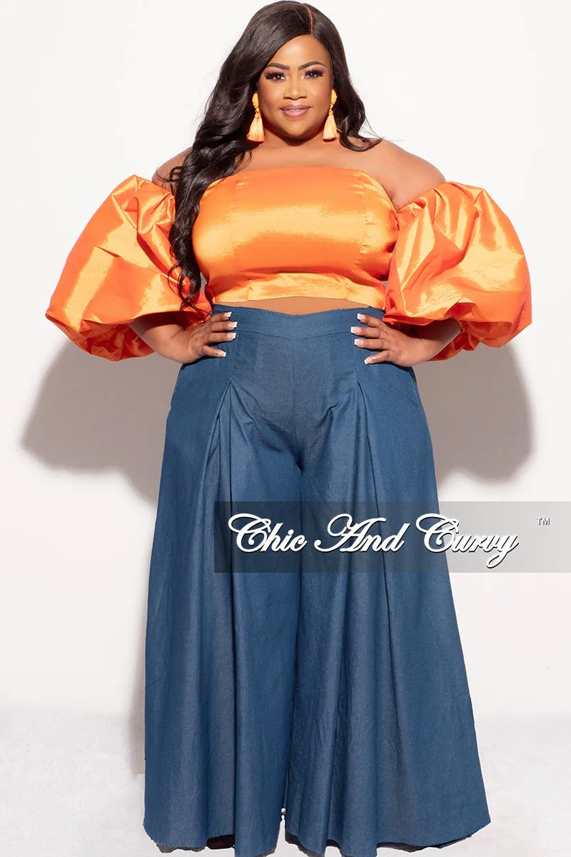 Final Sale Plus Size Off the Shoulder Puffy Sleeve Crop Top in Orange Sporty Touch