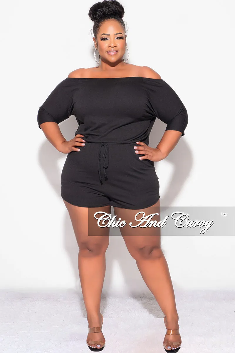 Odor Control Technology Ripstop Reinforcement Final Sale Plus Size Off the Shoulder Romper in Black